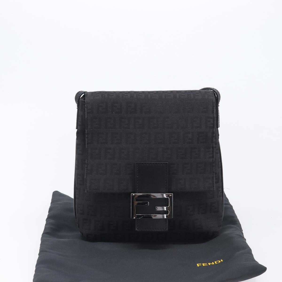 FENDI Zucchino Canvas Mamma Baguette Shoulder Bag Black 8BT075 Auth 207257A