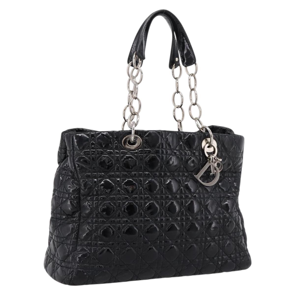 Christian Dior Lady Dior Canage Tote Bag Patent Black Silver Auth 207261