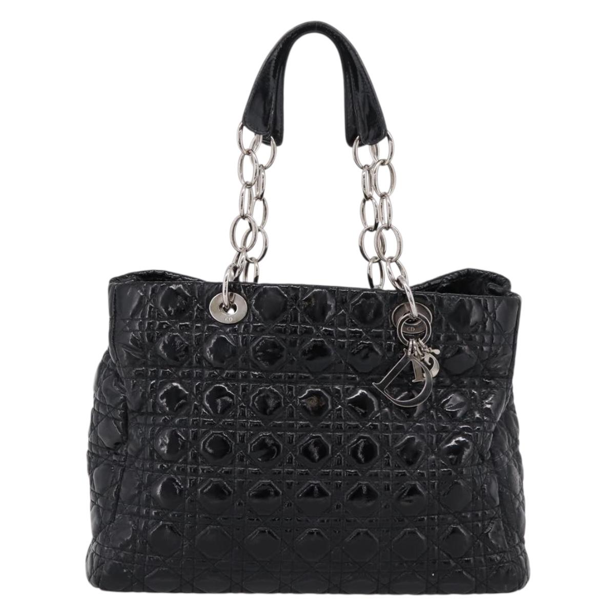 Christian Dior Lady Dior Canage Tote Bag Patent Black Silver Auth 207261