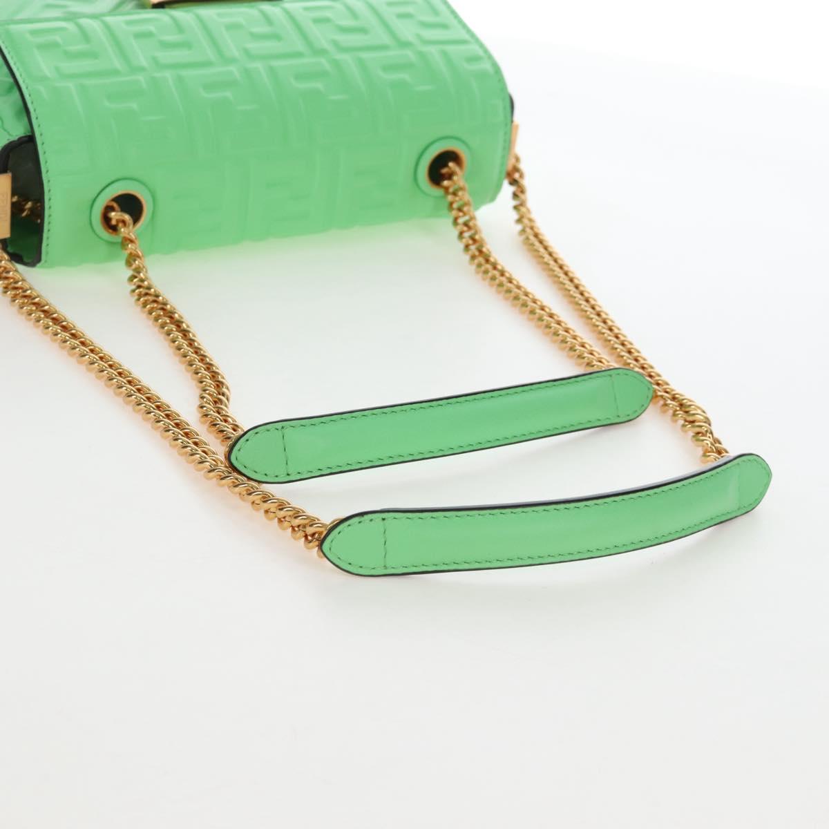 FENDI Zucca Baguette Chain Midi Shoulder Bag Leather Green 8BR793 Auth 207284SM