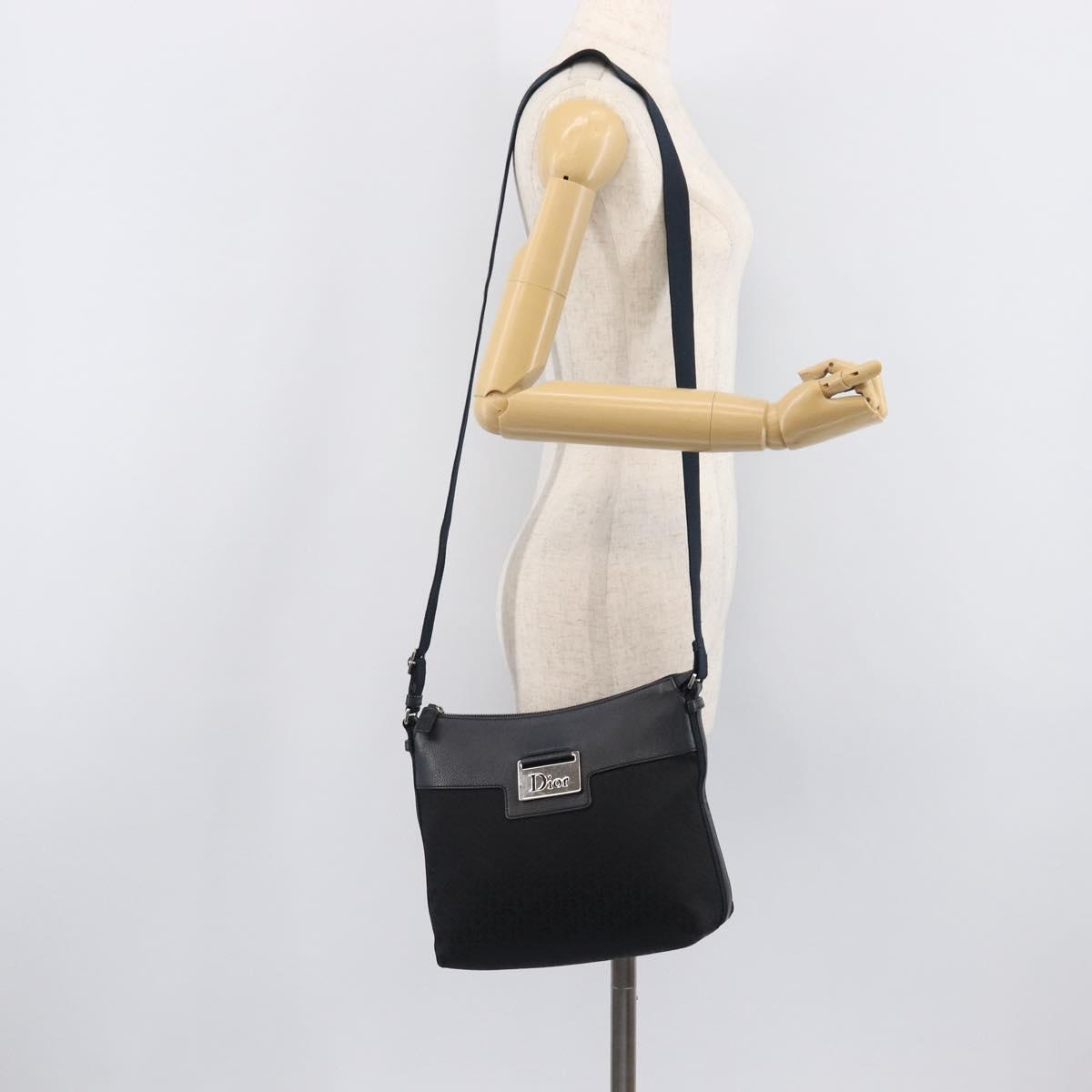 Christian Dior Trotter Canvas Street Chic Shoulder Bag Black Silver Auth 207285A