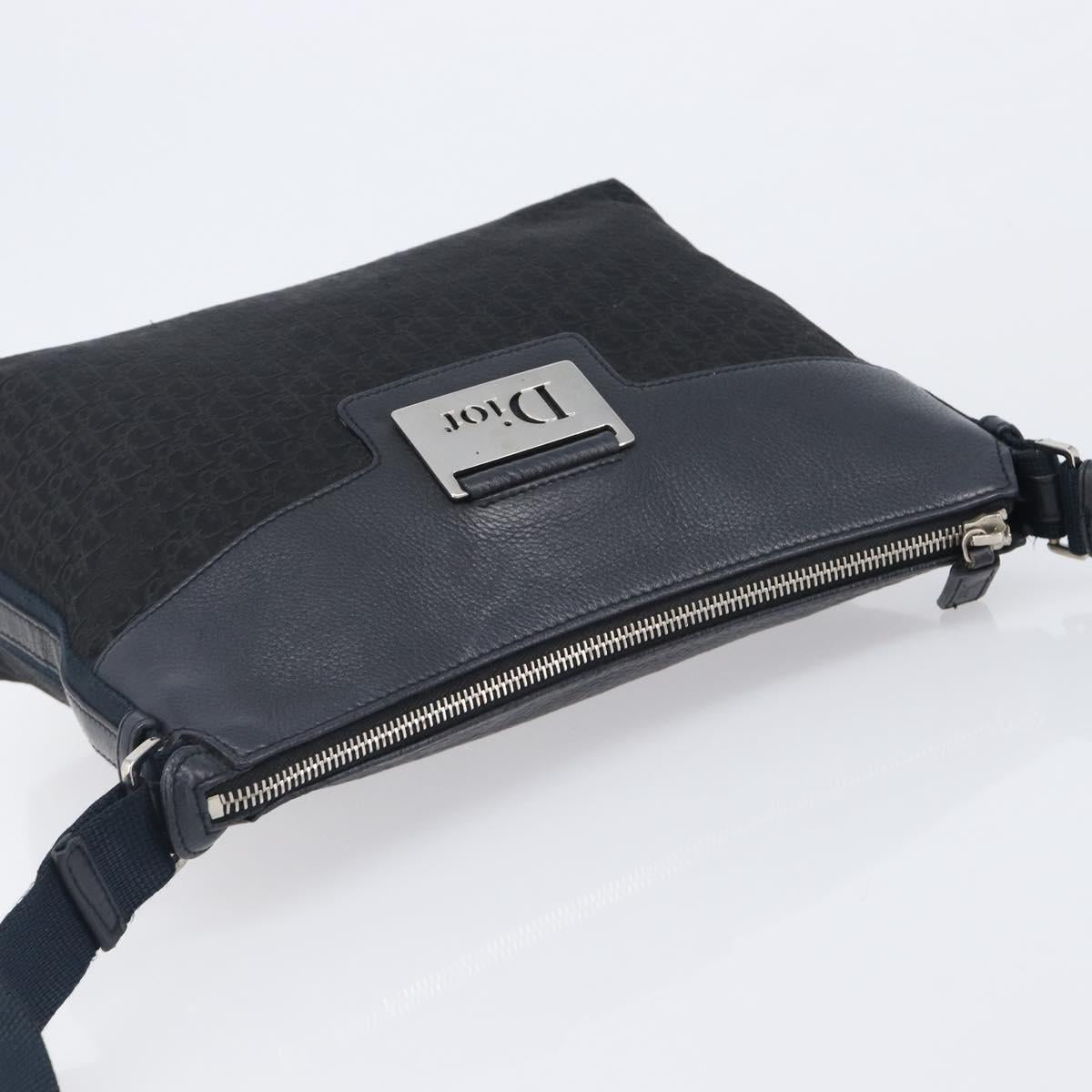 Christian Dior Trotter Canvas Street Chic Shoulder Bag Black Silver Auth 207285A