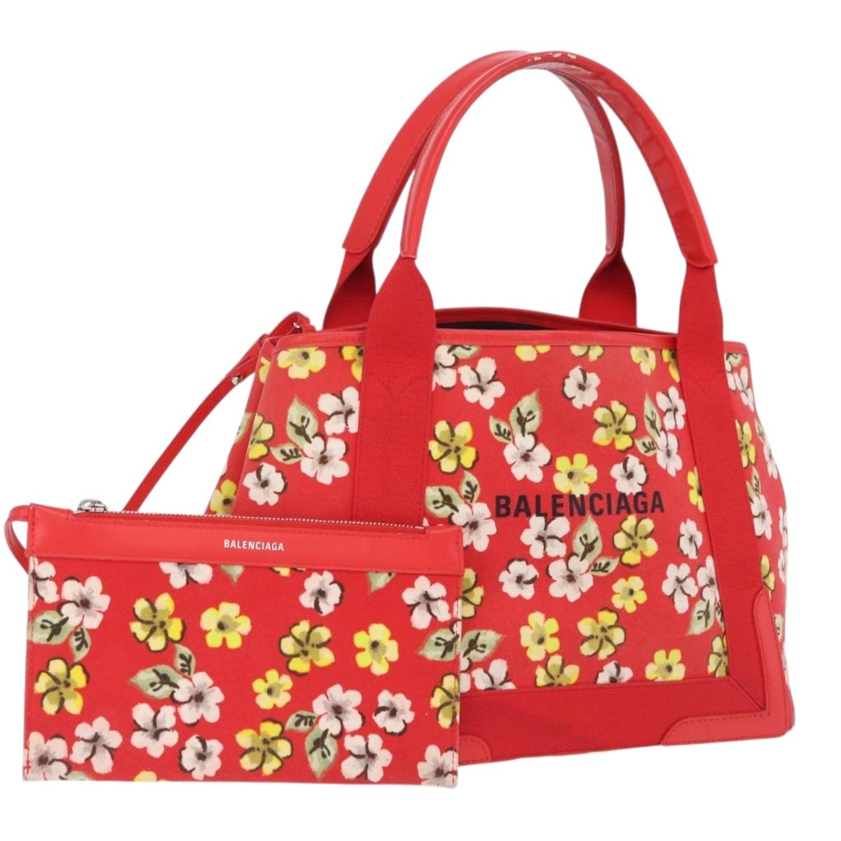 Balenciaga Navy Cabas S Tote Bag Canvas Red Silver 339933 Auth 207286A