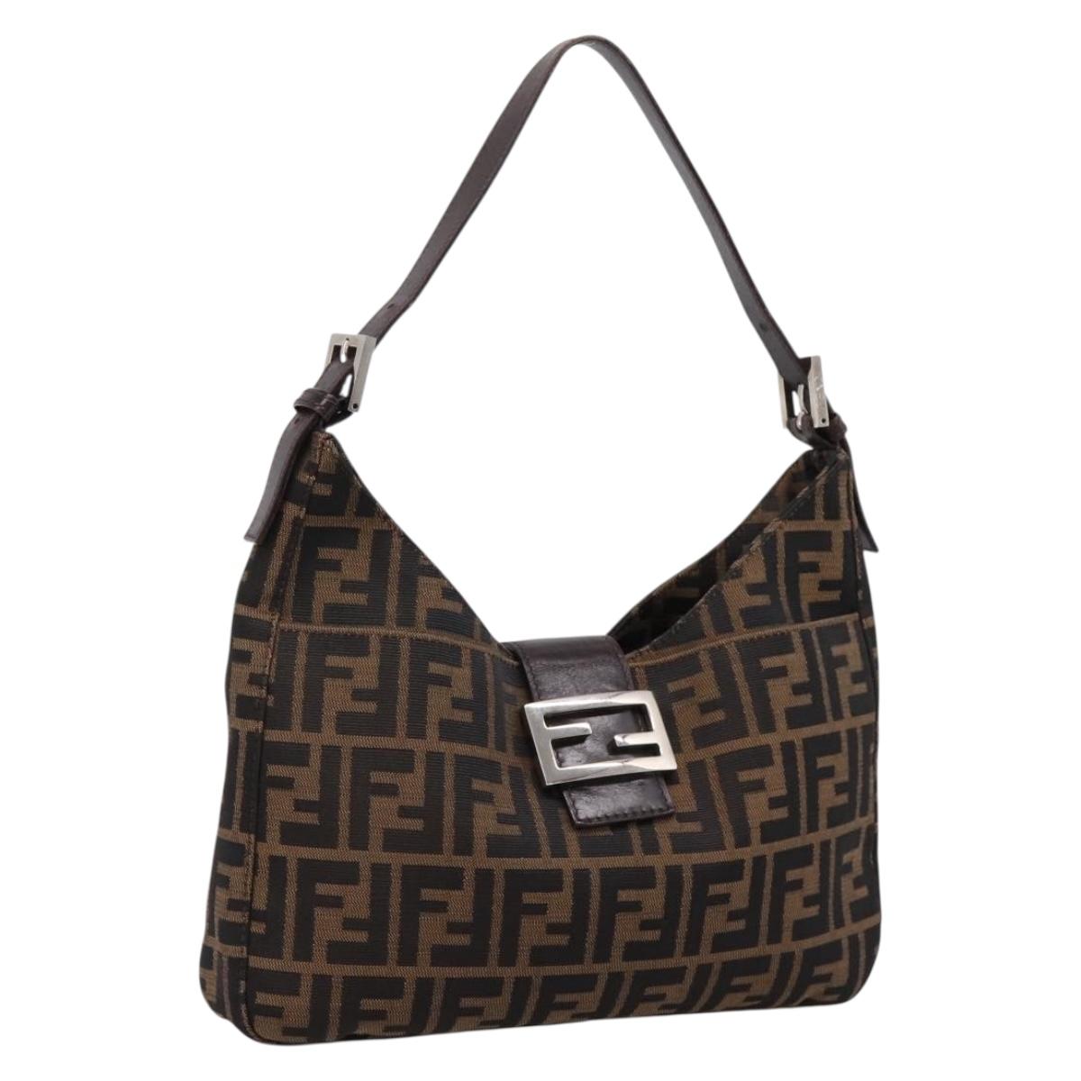 FENDI Zucca Canvas Mamma Baguette Shoulder Bag Black Silver Auth 207287V