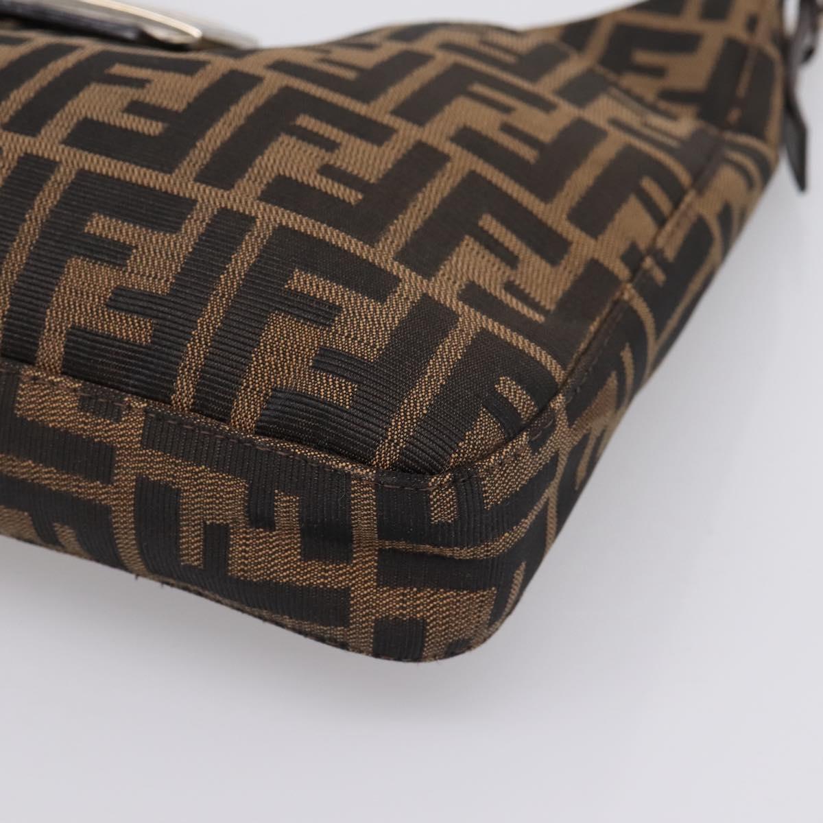 FENDI Zucca Canvas Mamma Baguette Shoulder Bag Black Silver Auth 207287V