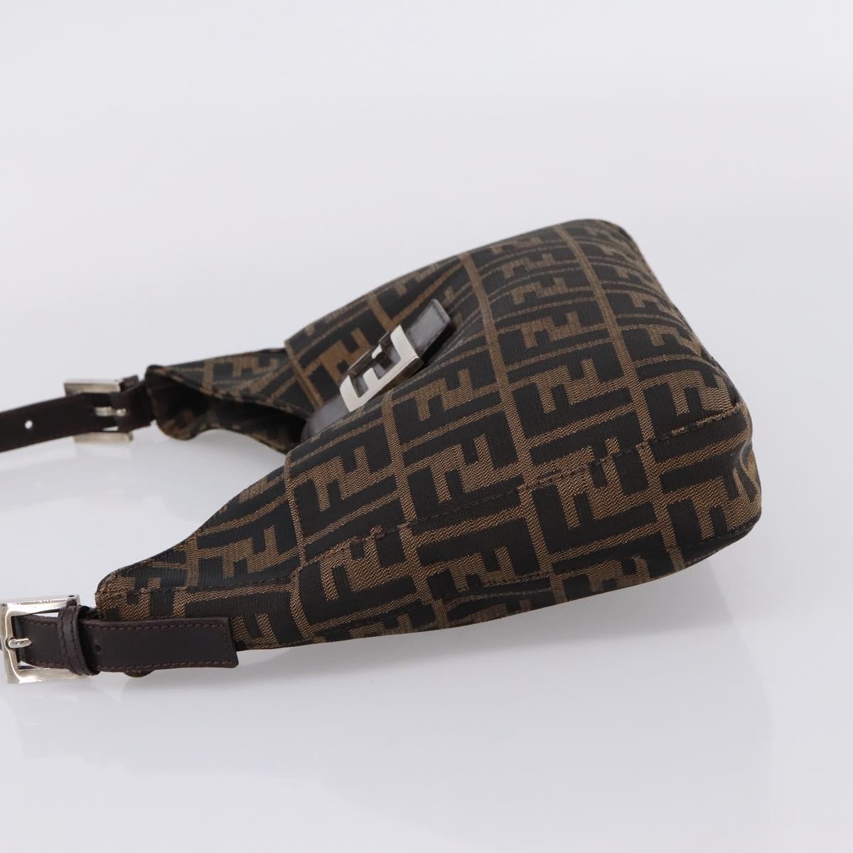FENDI Zucca Canvas Mamma Baguette Shoulder Bag Black Silver Auth 207287V