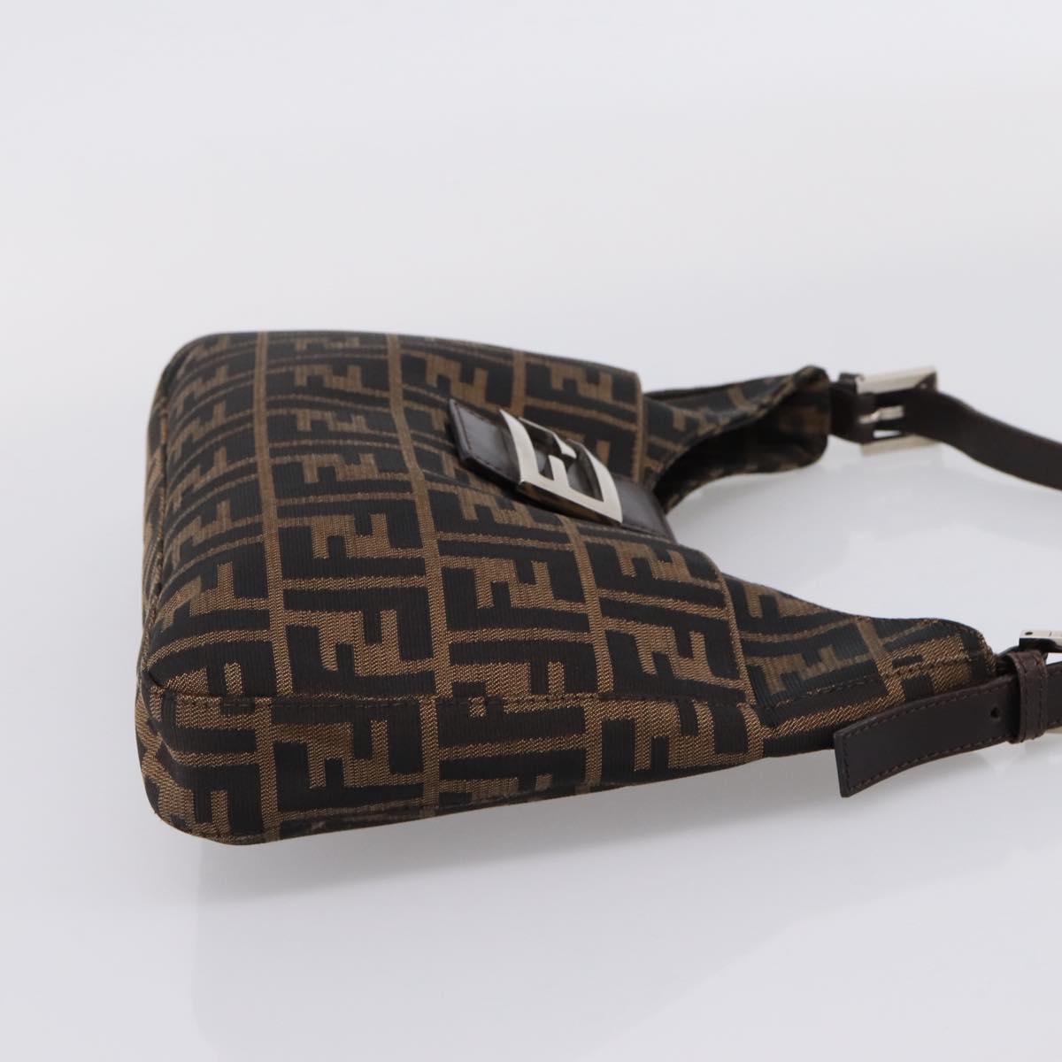 FENDI Zucca Canvas Mamma Baguette Shoulder Bag Black Silver Auth 207287V