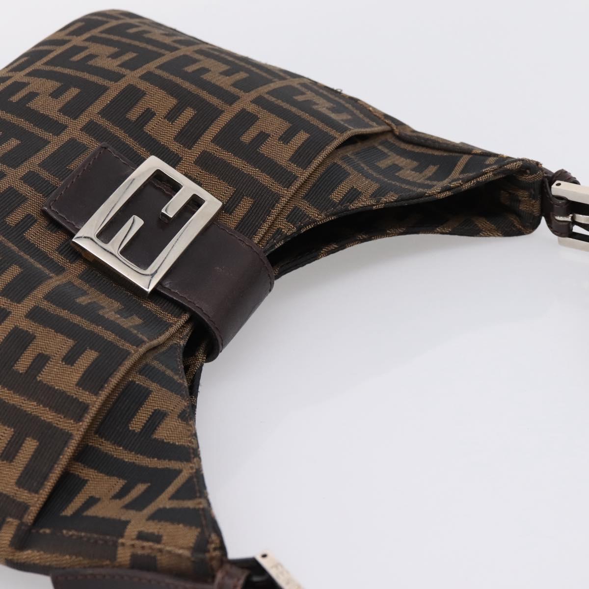 FENDI Zucca Canvas Mamma Baguette Shoulder Bag Black Silver Auth 207287V