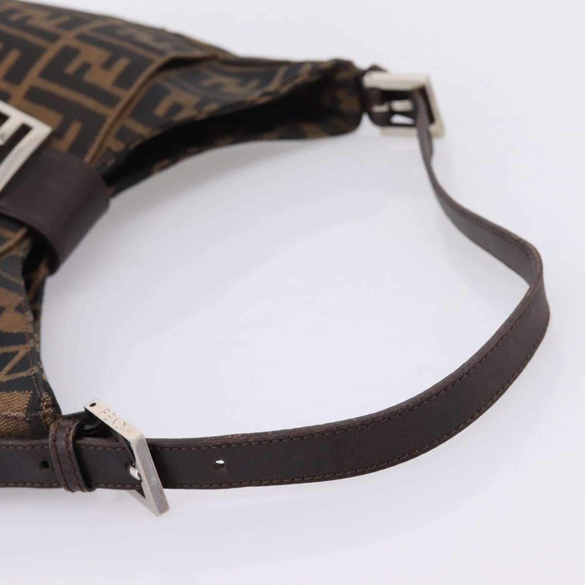 FENDI Zucca Canvas Mamma Baguette Shoulder Bag Black Silver Auth 207287V