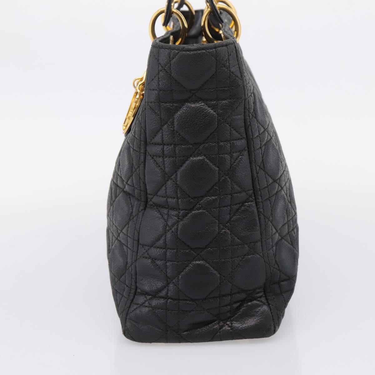 Christian Dior Lady Dior Canage Hand Bag Leather Black Gold Tone Auth 207288A