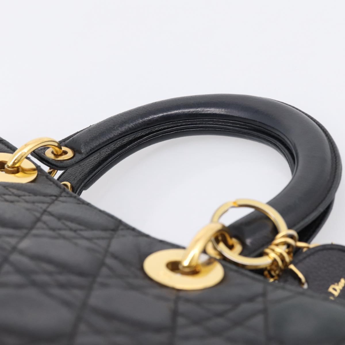 Christian Dior Lady Dior Canage Hand Bag Leather Black Gold Tone Auth 207288A