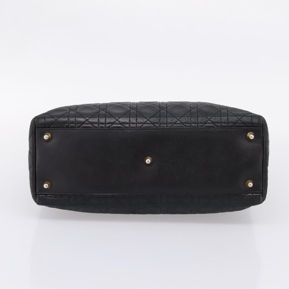 Christian Dior Lady Dior Canage Hand Bag Leather Black Gold Tone Auth 207288A