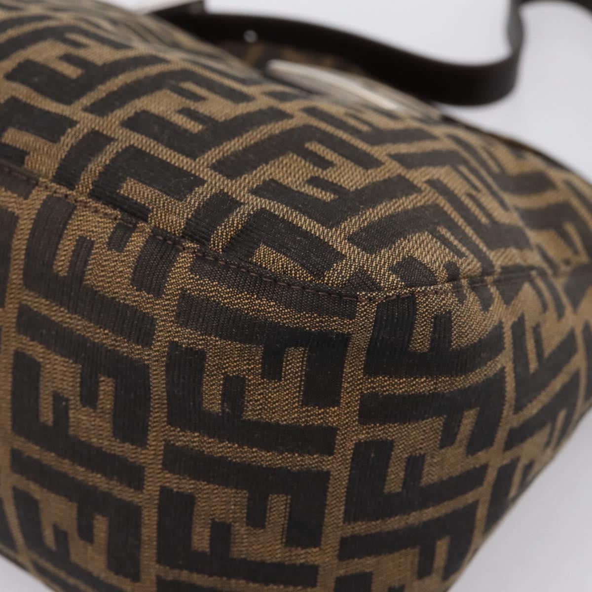 FENDI Zucca Canvas Mamma Baguette Shoulder Bag Black Silver Auth 207292V