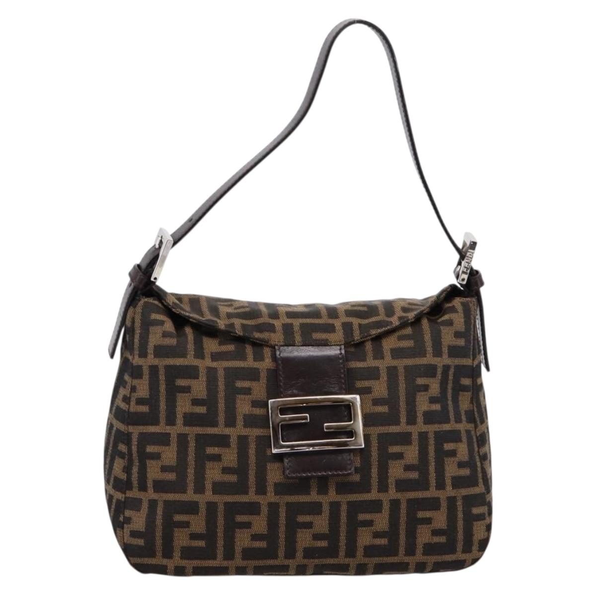 FENDI Zucca Canvas Mamma Baguette Shoulder Bag Black Silver Auth 207292V