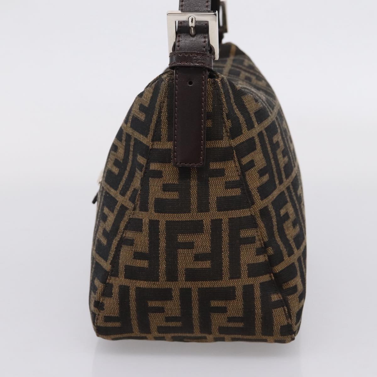 FENDI Zucca Canvas Mamma Baguette Shoulder Bag Black Silver Auth 207292V