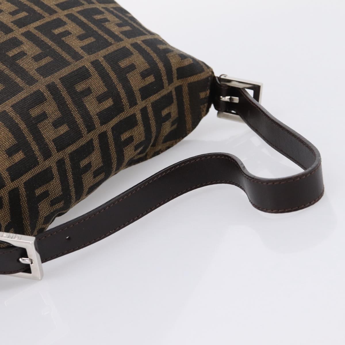 FENDI Zucca Canvas Mamma Baguette Shoulder Bag Black Silver Auth 207292V