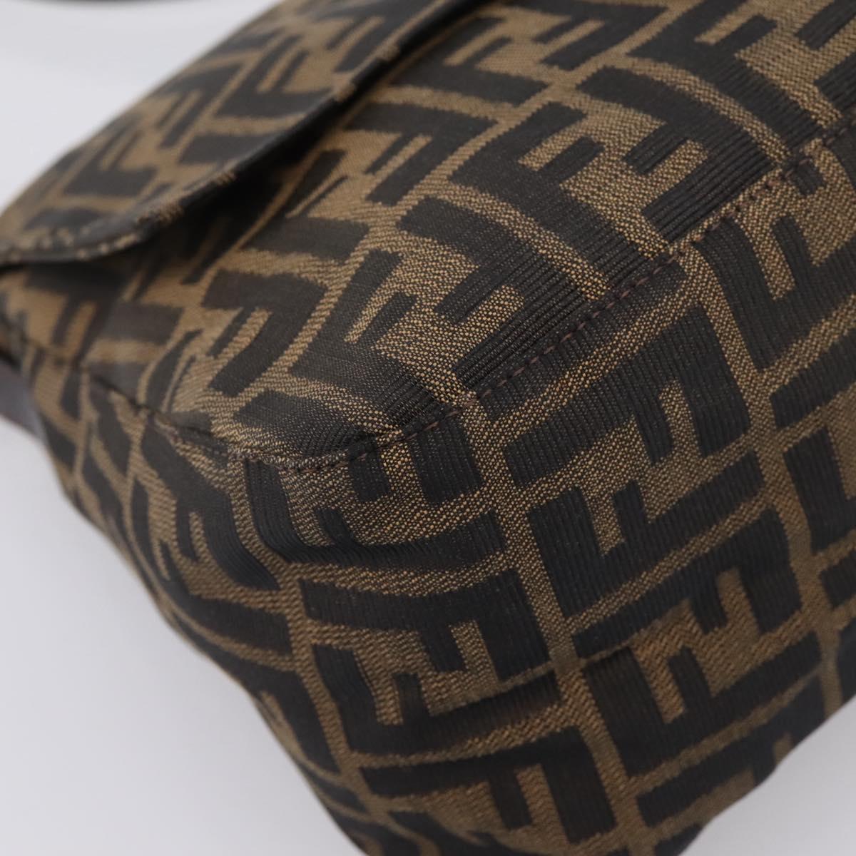 FENDI Zucca Canvas Mamma Baguette Shoulder Bag Brown Silver Auth 207296A