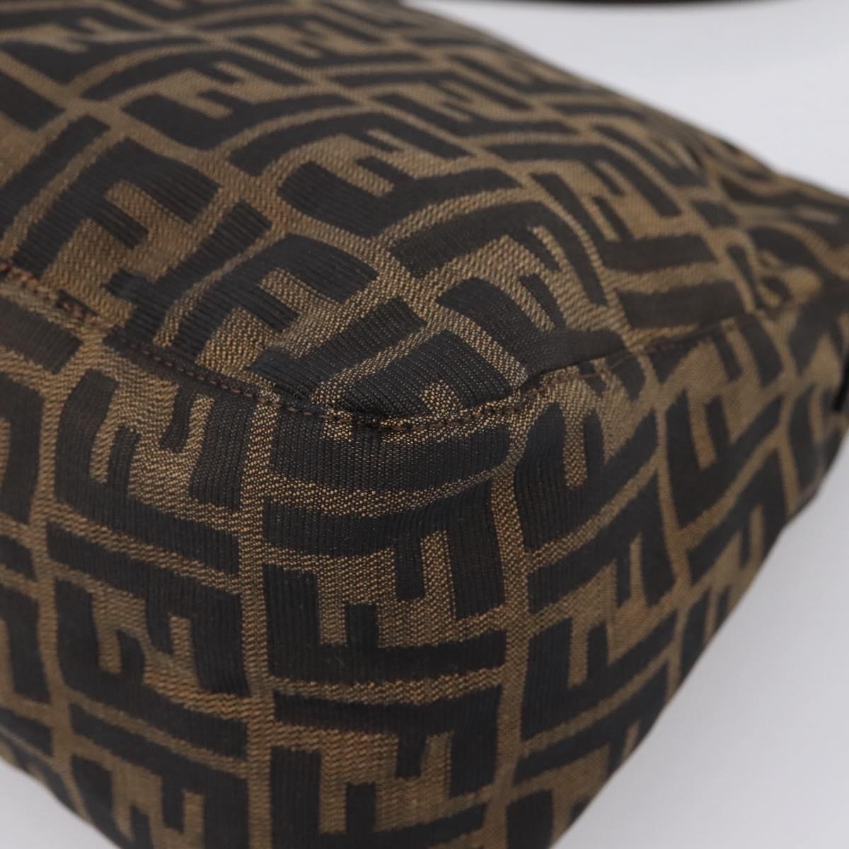 FENDI Zucca Canvas Mamma Baguette Shoulder Bag Brown Silver Auth 207296A