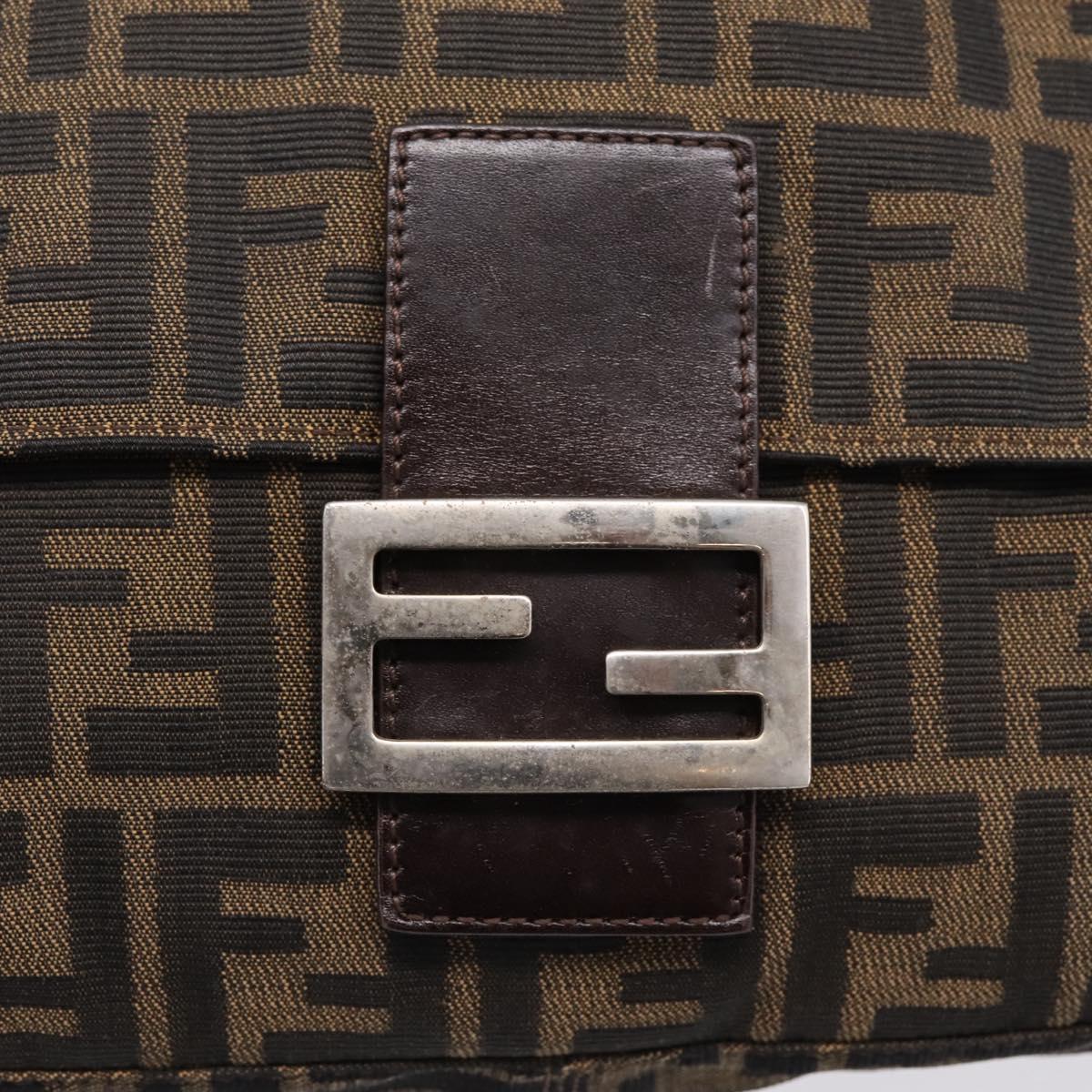 FENDI Zucca Canvas Mamma Baguette Shoulder Bag Brown Silver Auth 207296A