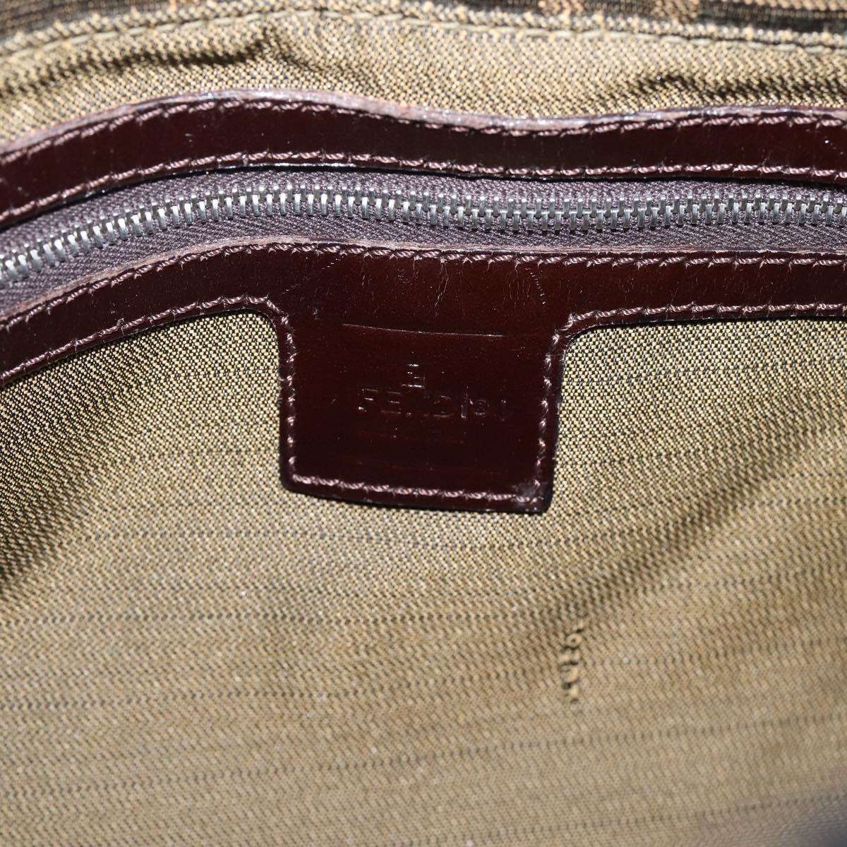 FENDI Zucca Canvas Mamma Baguette Shoulder Bag Brown Silver Auth 207296A