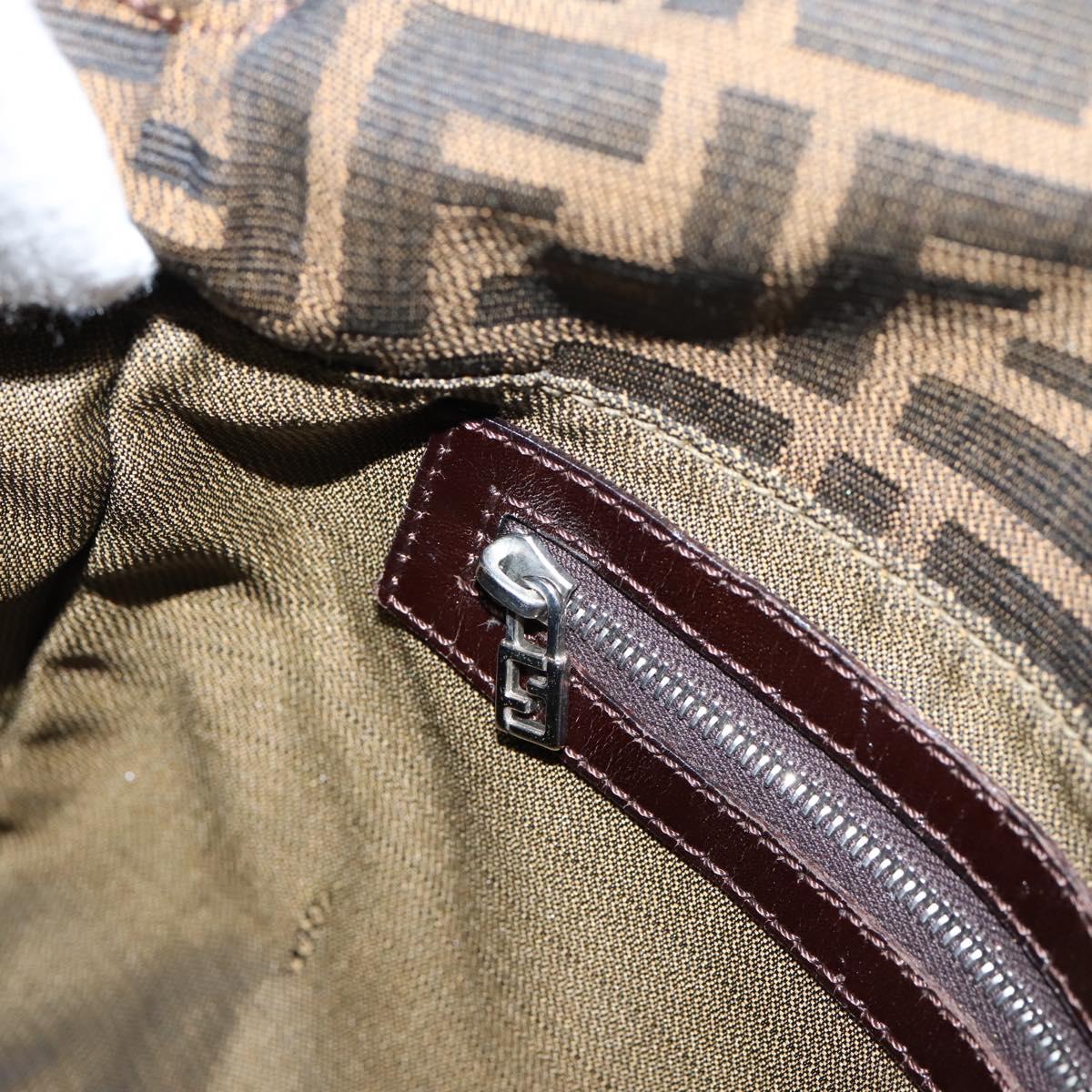 FENDI Zucca Canvas Mamma Baguette Shoulder Bag Brown Silver Auth 207296A