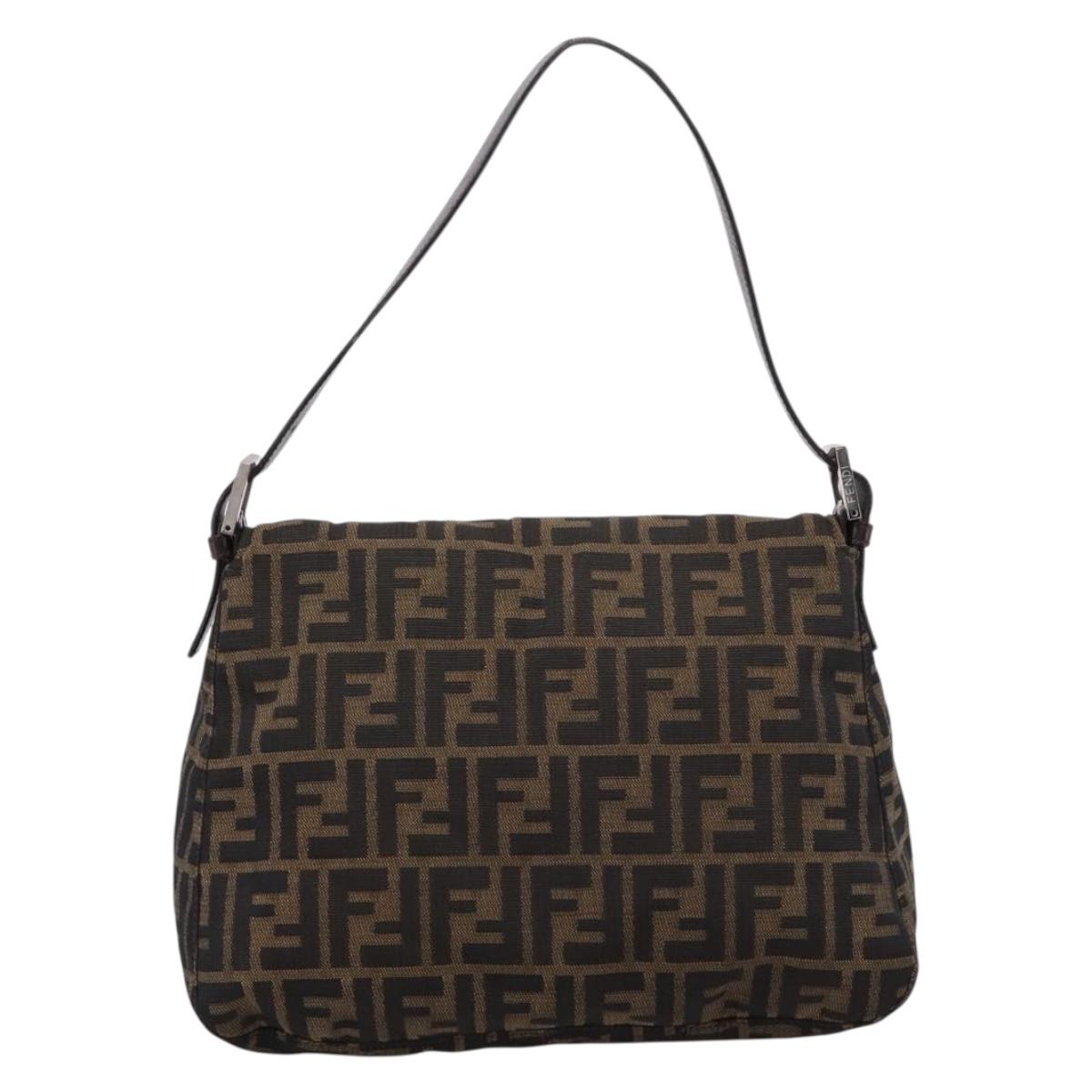 FENDI Zucca Canvas Mamma Baguette Shoulder Bag Brown Silver Auth 207296A