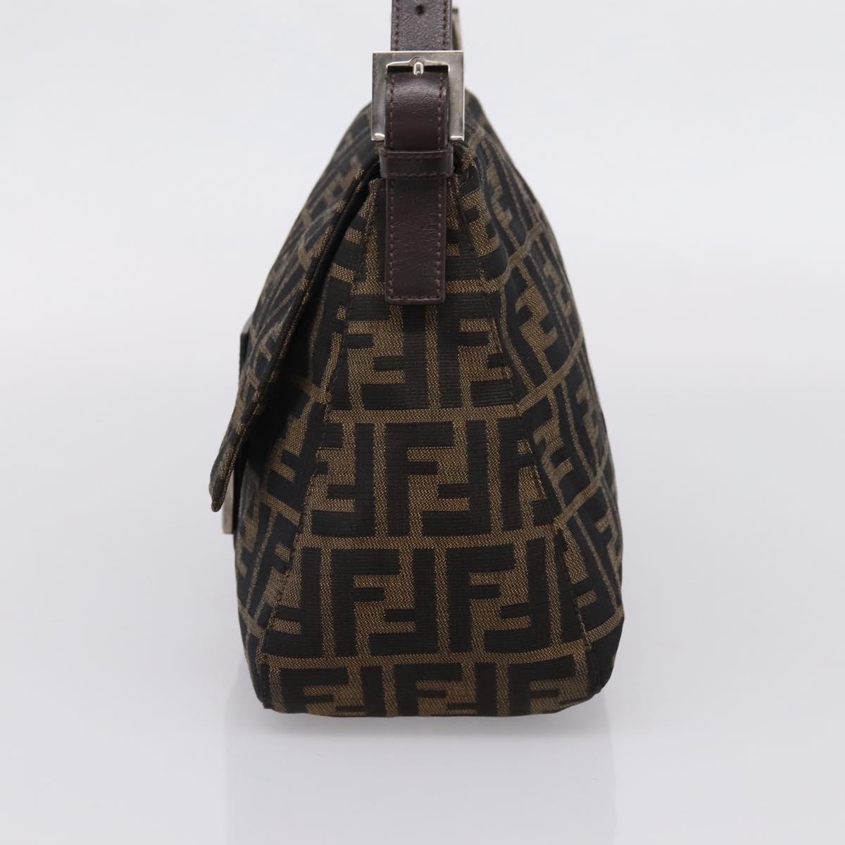 FENDI Zucca Canvas Mamma Baguette Shoulder Bag Brown Silver Auth 207296A
