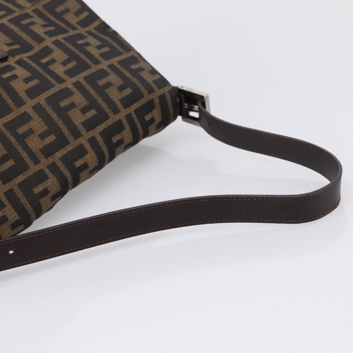 FENDI Zucca Canvas Mamma Baguette Shoulder Bag Brown Silver Auth 207296A
