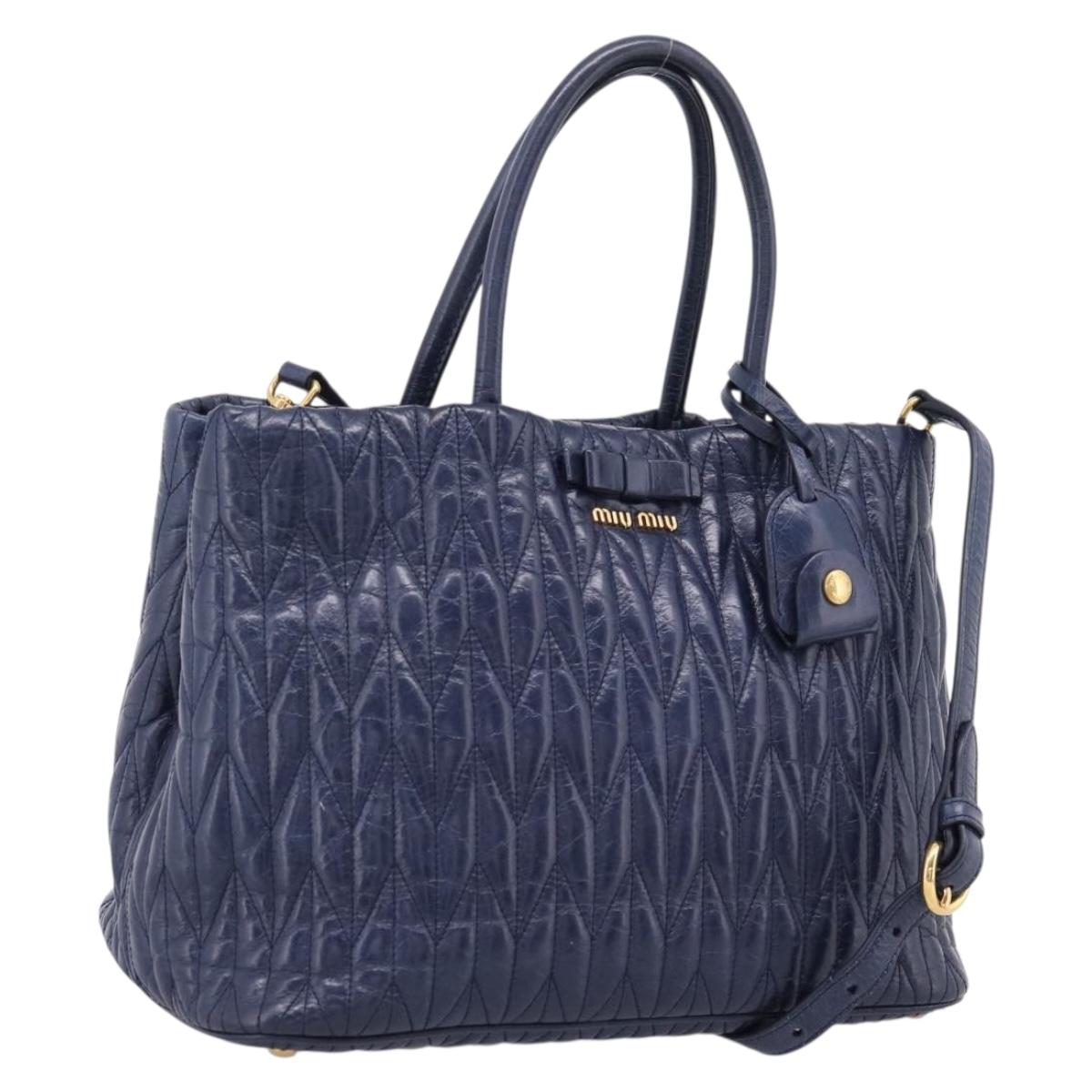 Miu Miu Matelasse Hand Bag Leather 2way Blue Gold Tone Auth 207315V