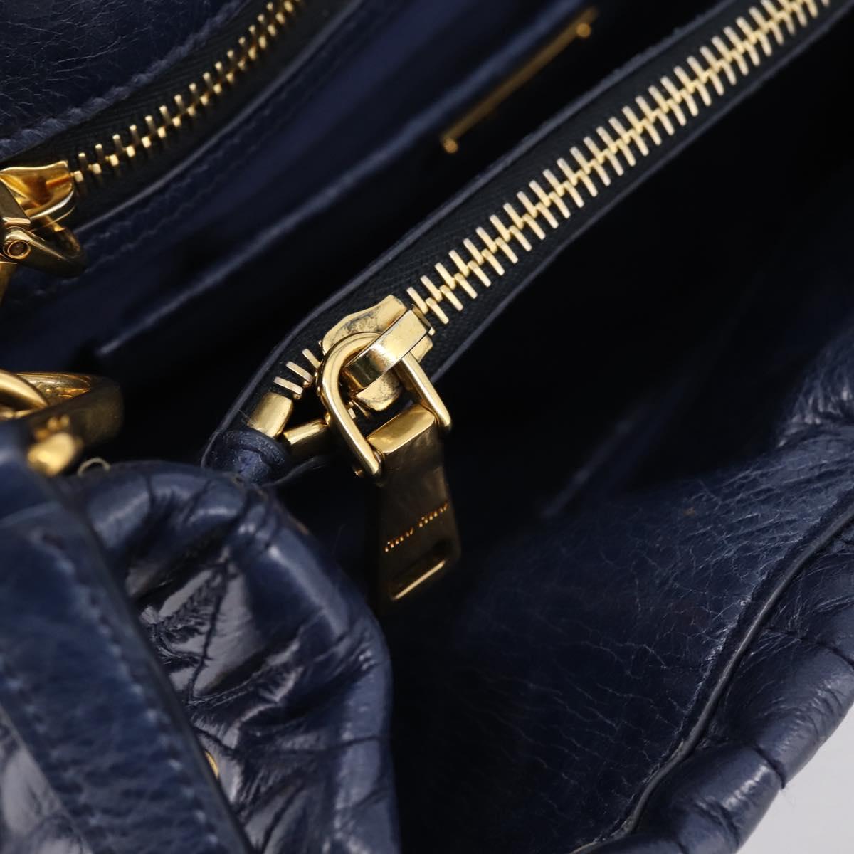 Miu Miu Matelasse Hand Bag Leather 2way Blue Gold Tone Auth 207315V