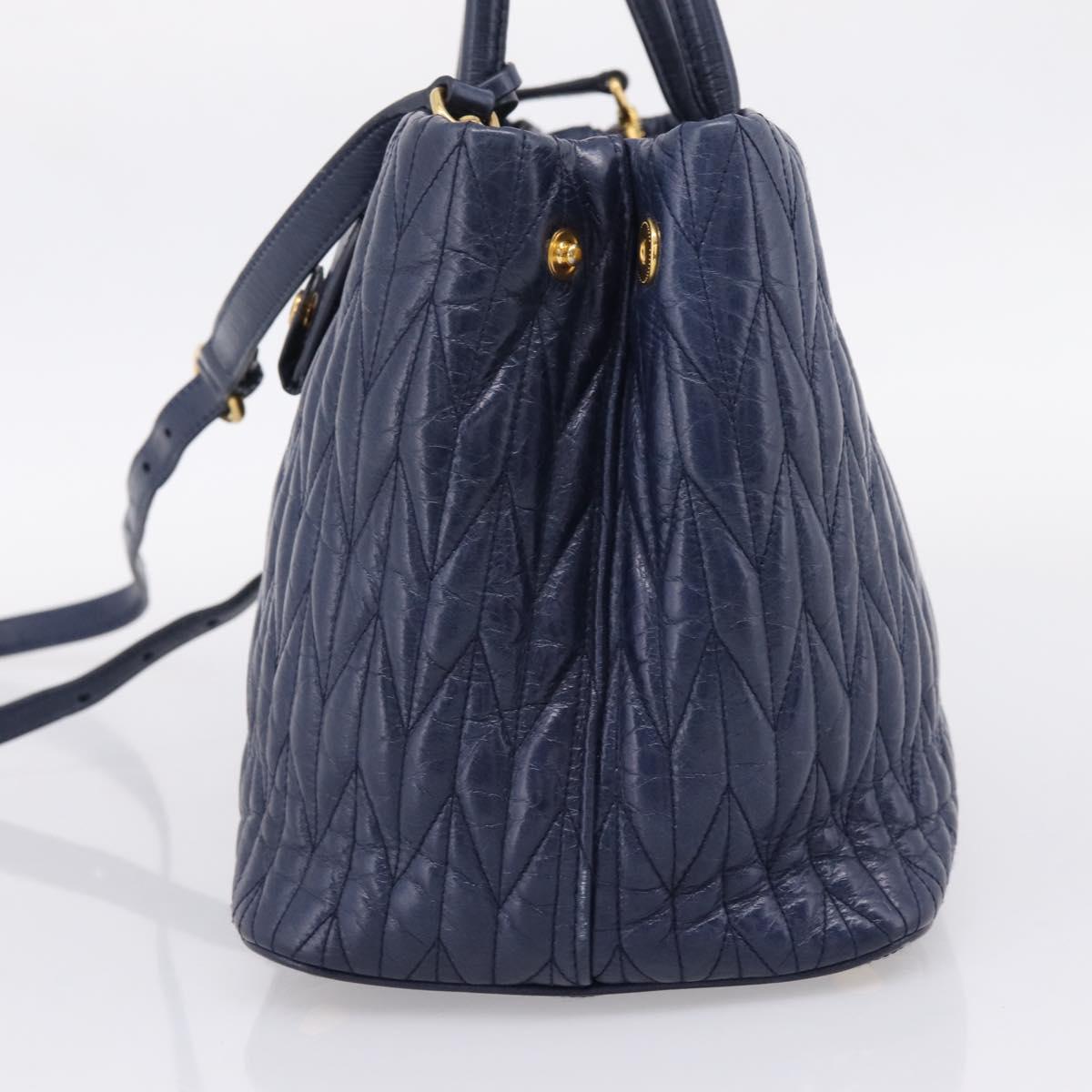 Miu Miu Matelasse Hand Bag Leather 2way Blue Gold Tone Auth 207315V