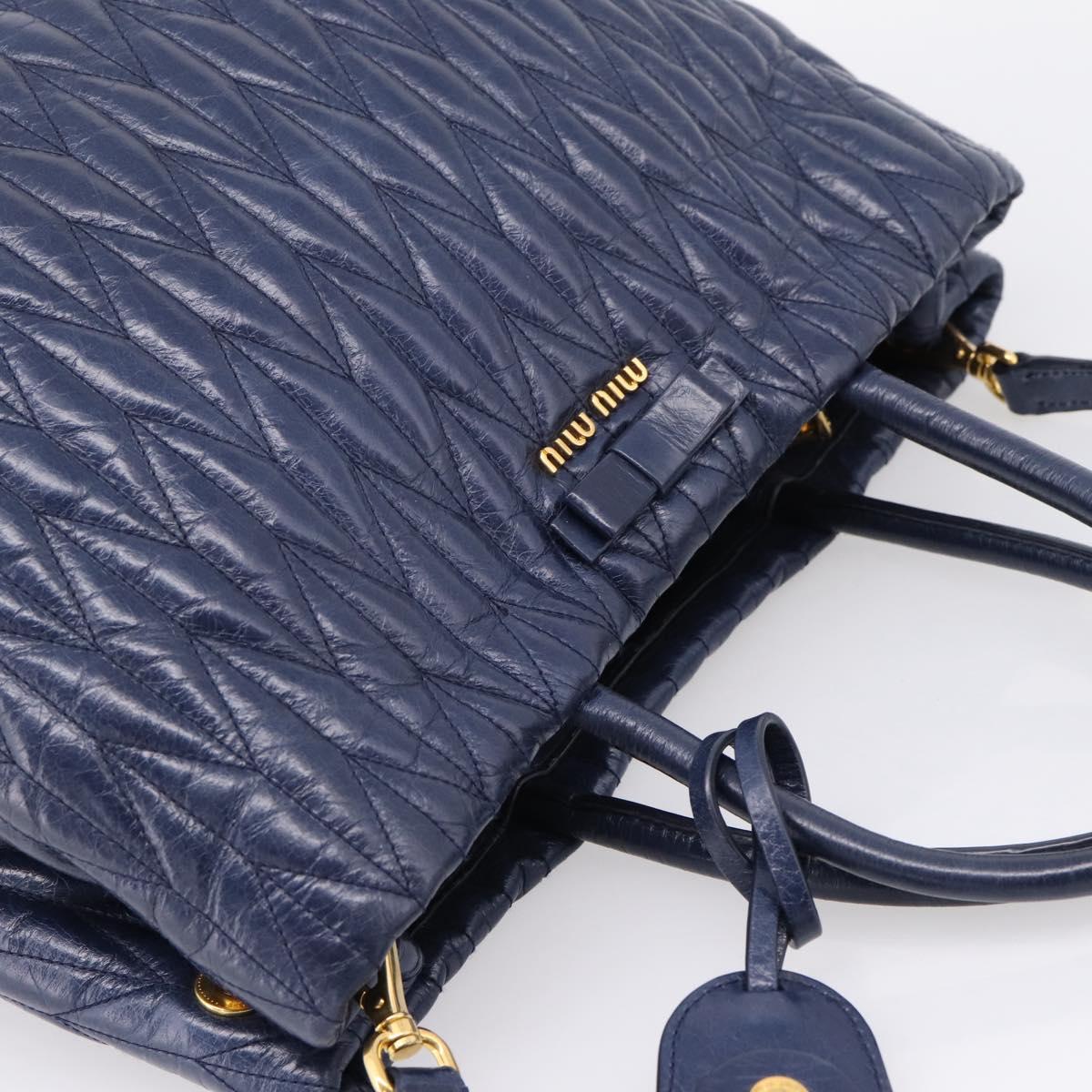 Miu Miu Matelasse Hand Bag Leather 2way Blue Gold Tone Auth 207315V