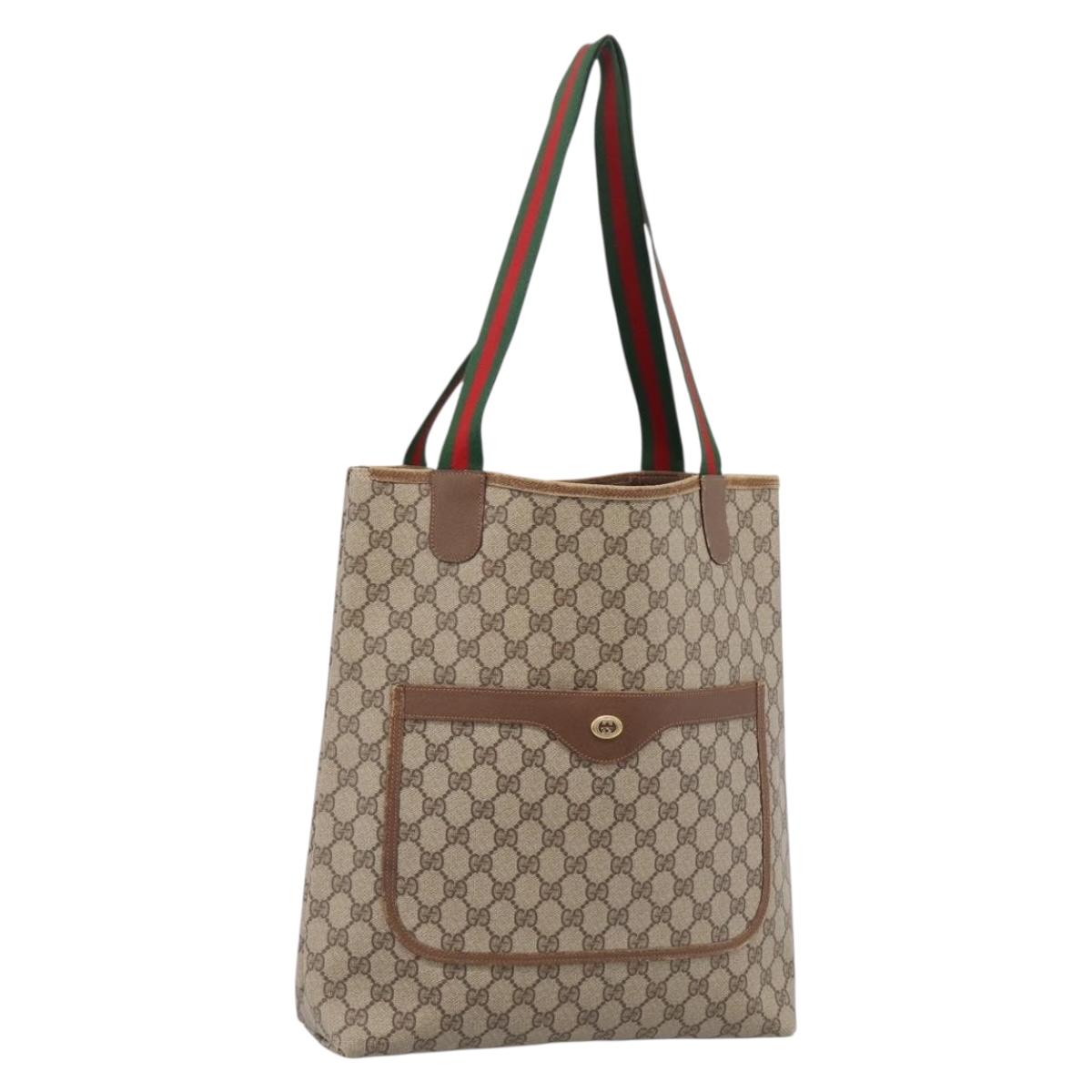 GUCCI GG Supreme Web Sherry Line Tote Bag PVC Beige Gold 39 02 003 Auth 207322