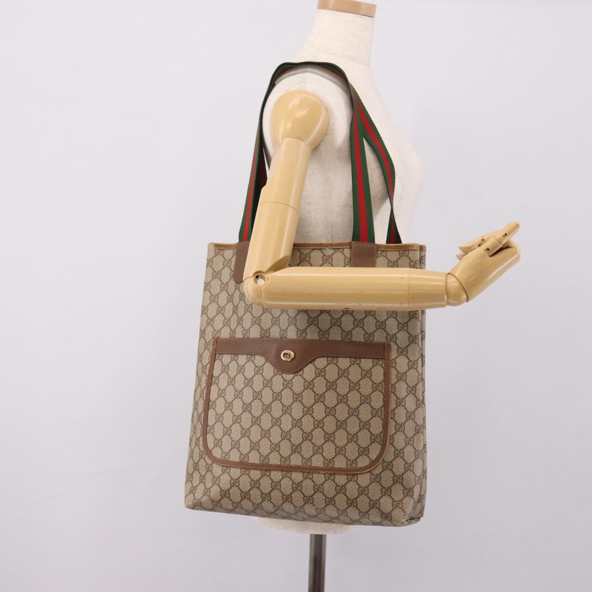 GUCCI GG Supreme Web Sherry Line Tote Bag PVC Beige Gold 39 02 003 Auth 207322