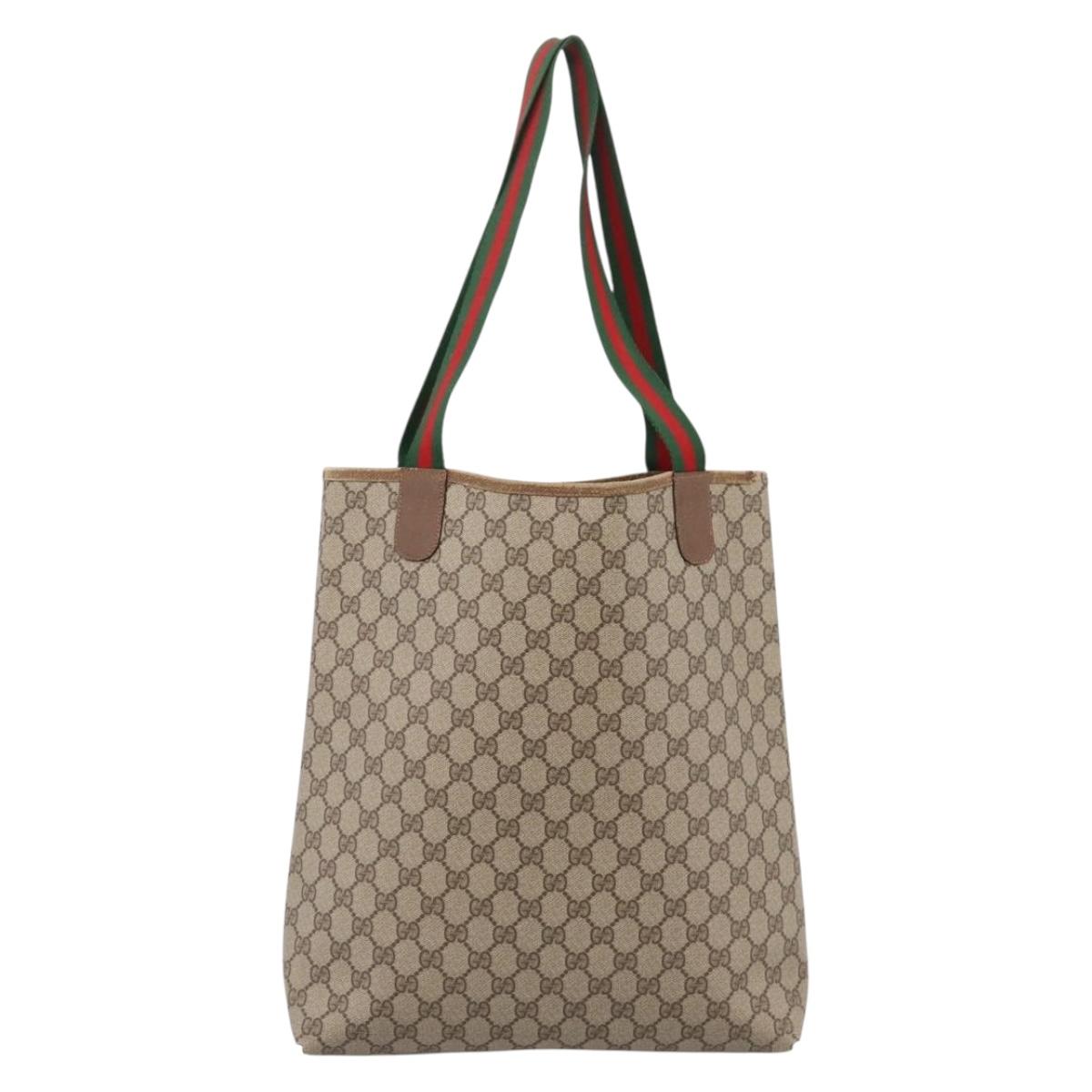 GUCCI GG Supreme Web Sherry Line Tote Bag PVC Beige Gold 39 02 003 Auth 207322