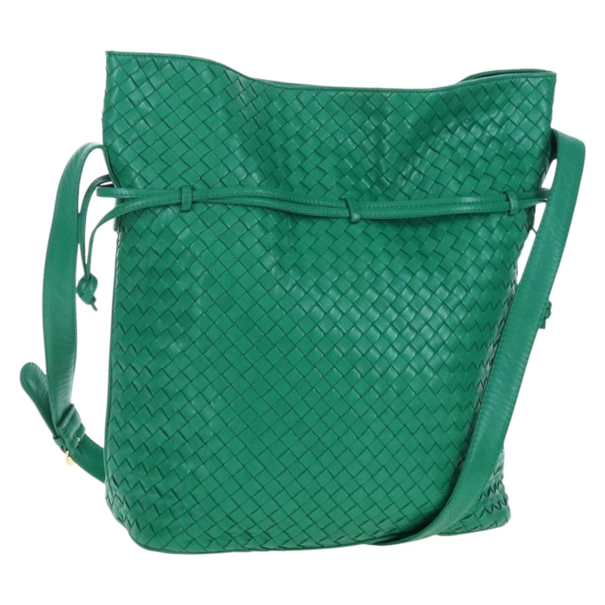 Bottega Veneta INTRECCIATO Shoulder Bag Leather Green Gold Tone Auth 207324V
