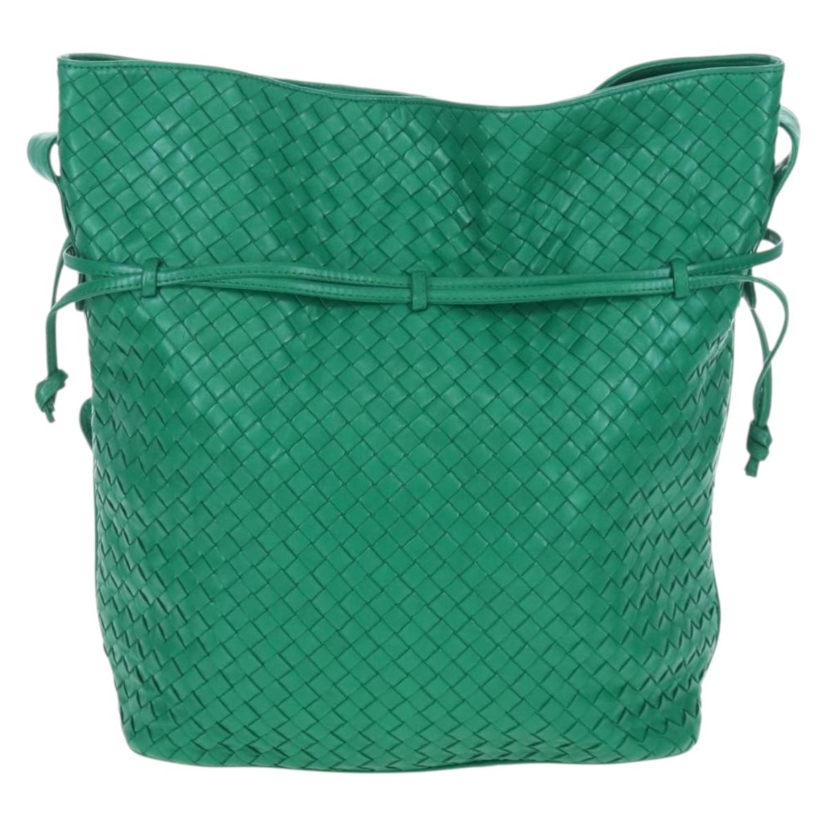 Bottega Veneta INTRECCIATO Shoulder Bag Leather Green Gold Tone Auth 207324V