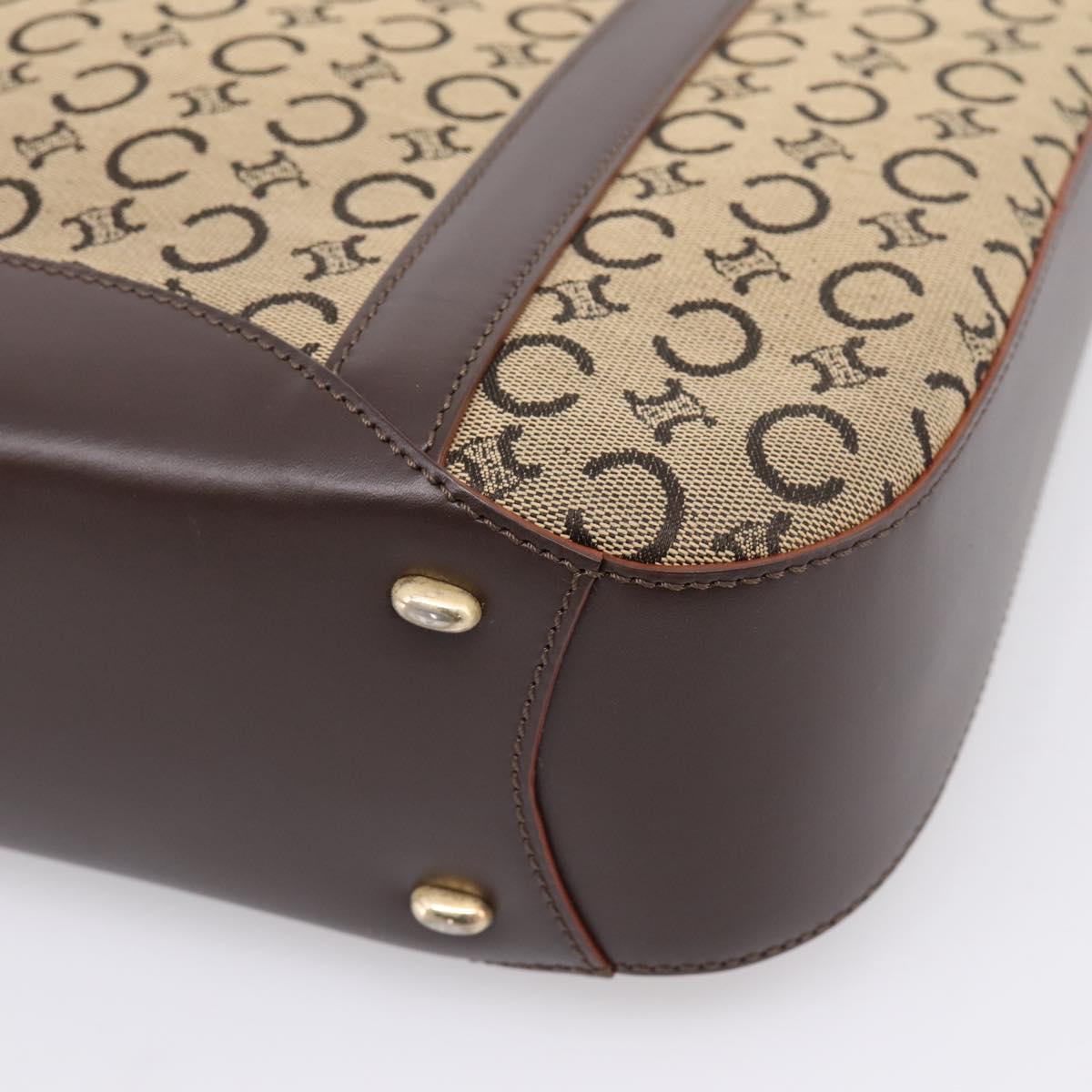 CELINE C Macadam Tote Bag Canvas Beige Gold Tone Auth 207349A