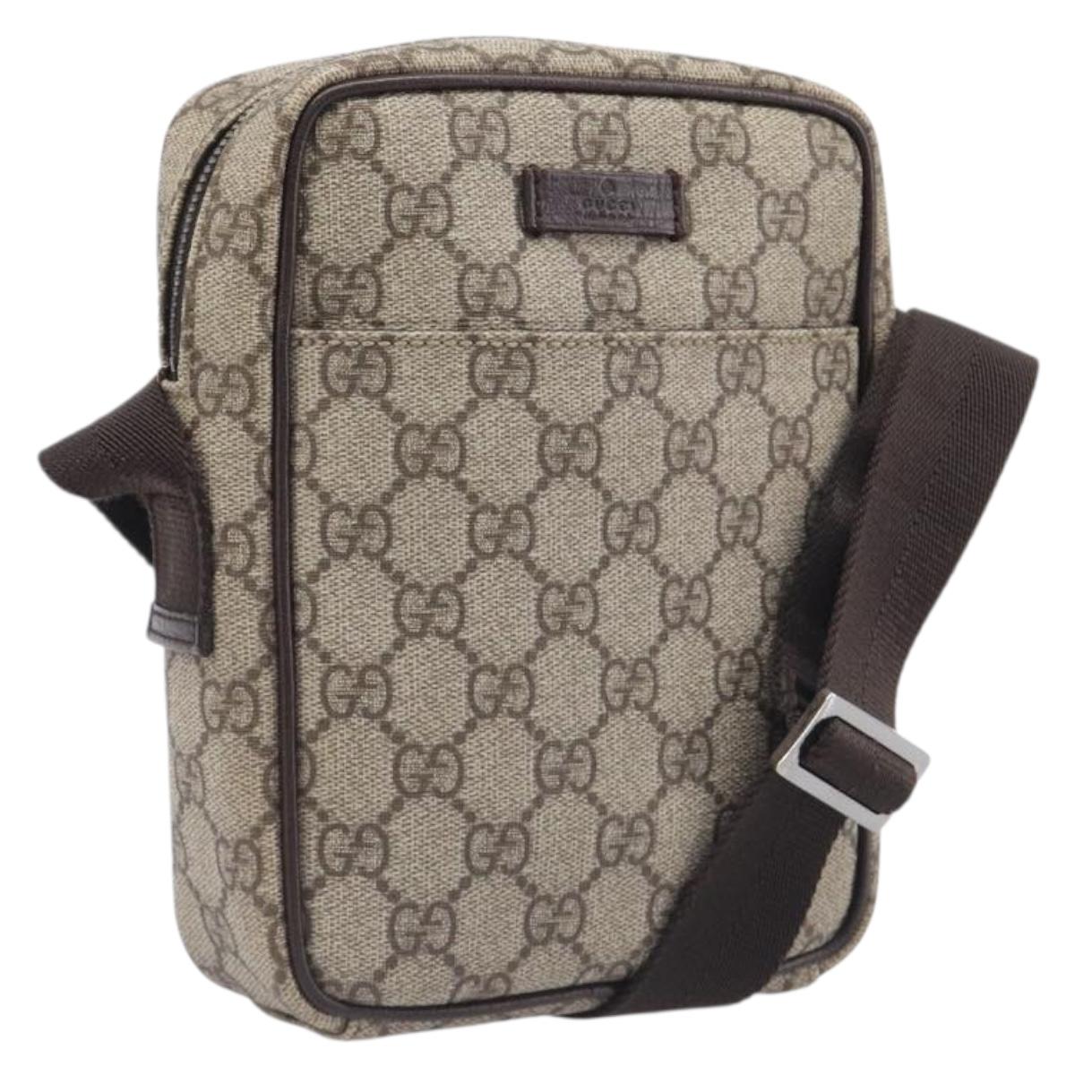 GUCCI GG Supreme Shoulder Bag PVC Beige Silver 122754 Auth 207351A