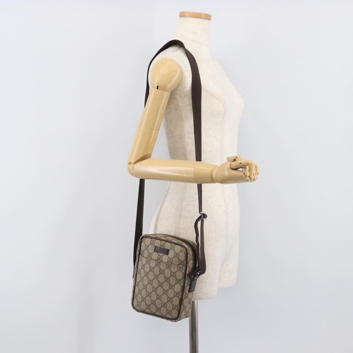 GUCCI GG Supreme Shoulder Bag PVC Beige Silver 122754 Auth 207351A