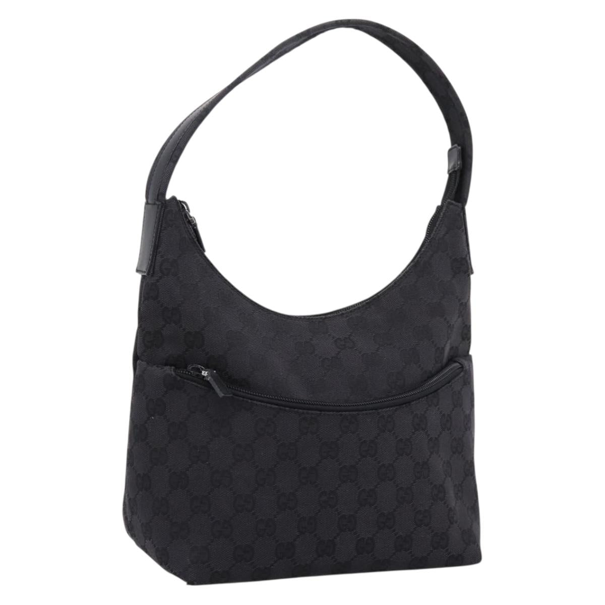 GUCCI GG Canvas Shoulder Bag Black Silver 001 3386 Auth 207352A