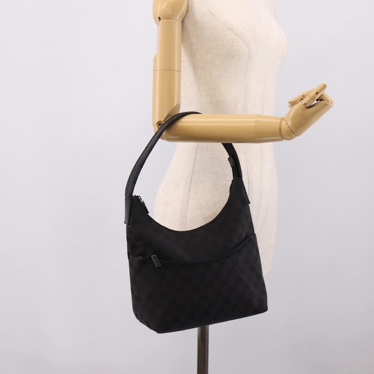 GUCCI GG Canvas Shoulder Bag Black Silver 001 3386 Auth 207352A