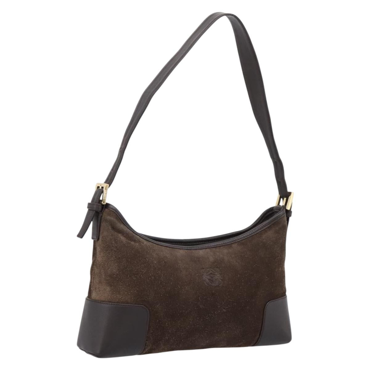 LOEWE Shoulder Bag Suede Brown Gold Tone Auth 207353V
