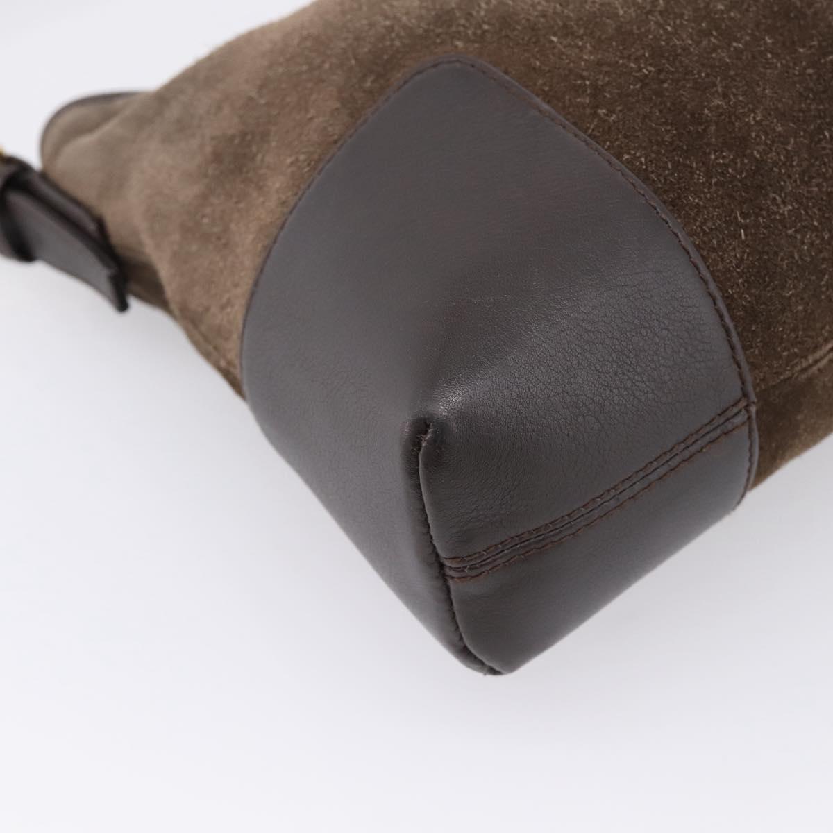 LOEWE Shoulder Bag Suede Brown Gold Tone Auth 207353V