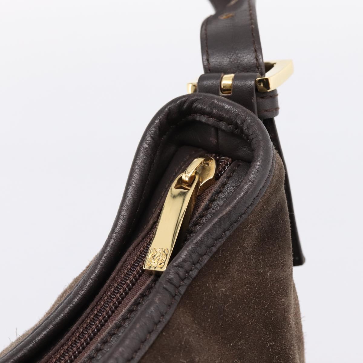 LOEWE Shoulder Bag Suede Brown Gold Tone Auth 207353V