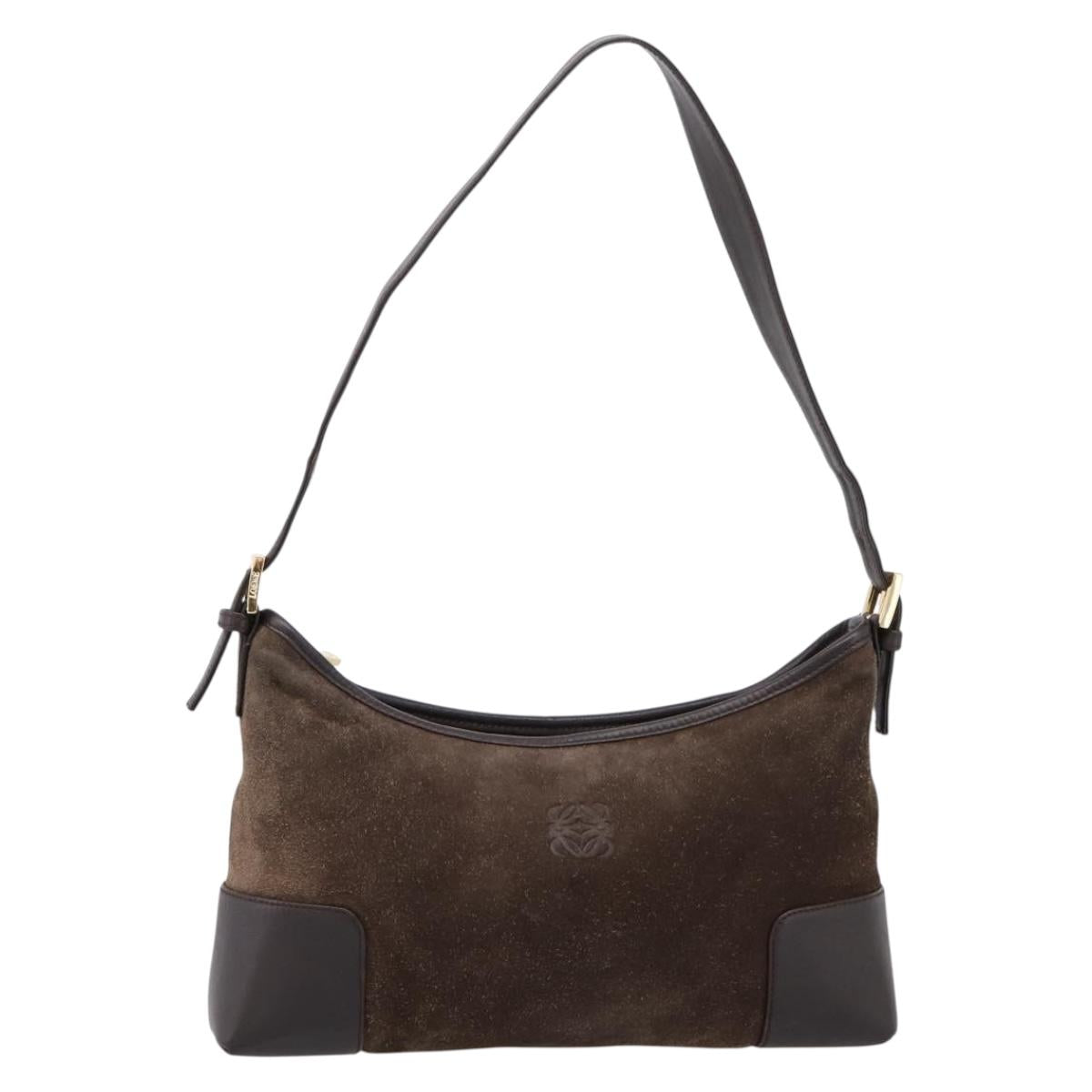 LOEWE Shoulder Bag Suede Brown Gold Tone Auth 207353V