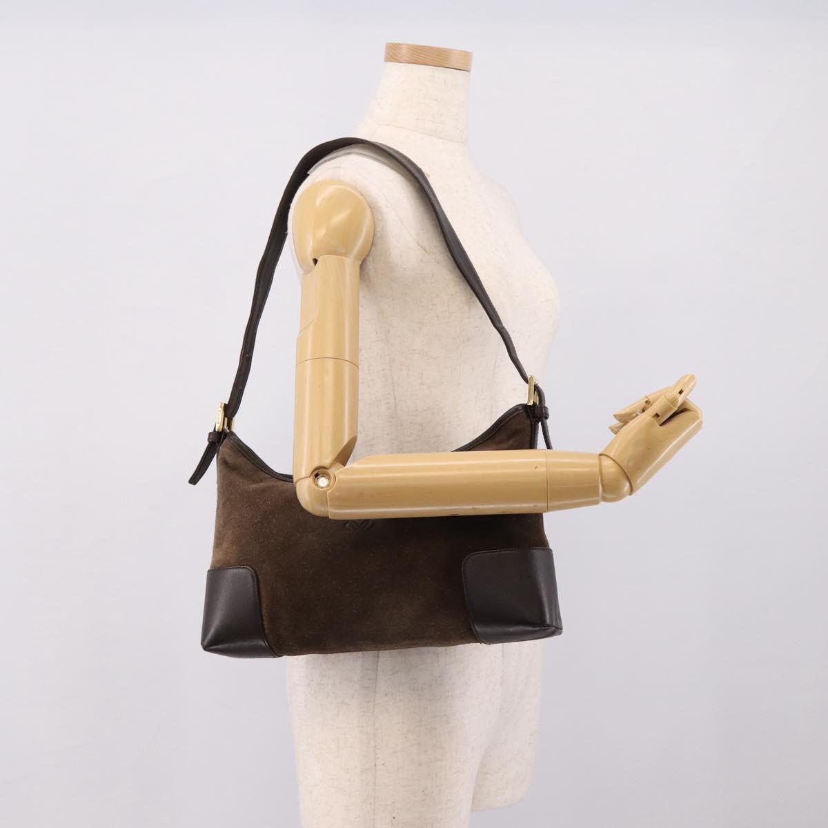 LOEWE Shoulder Bag Suede Brown Gold Tone Auth 207353V