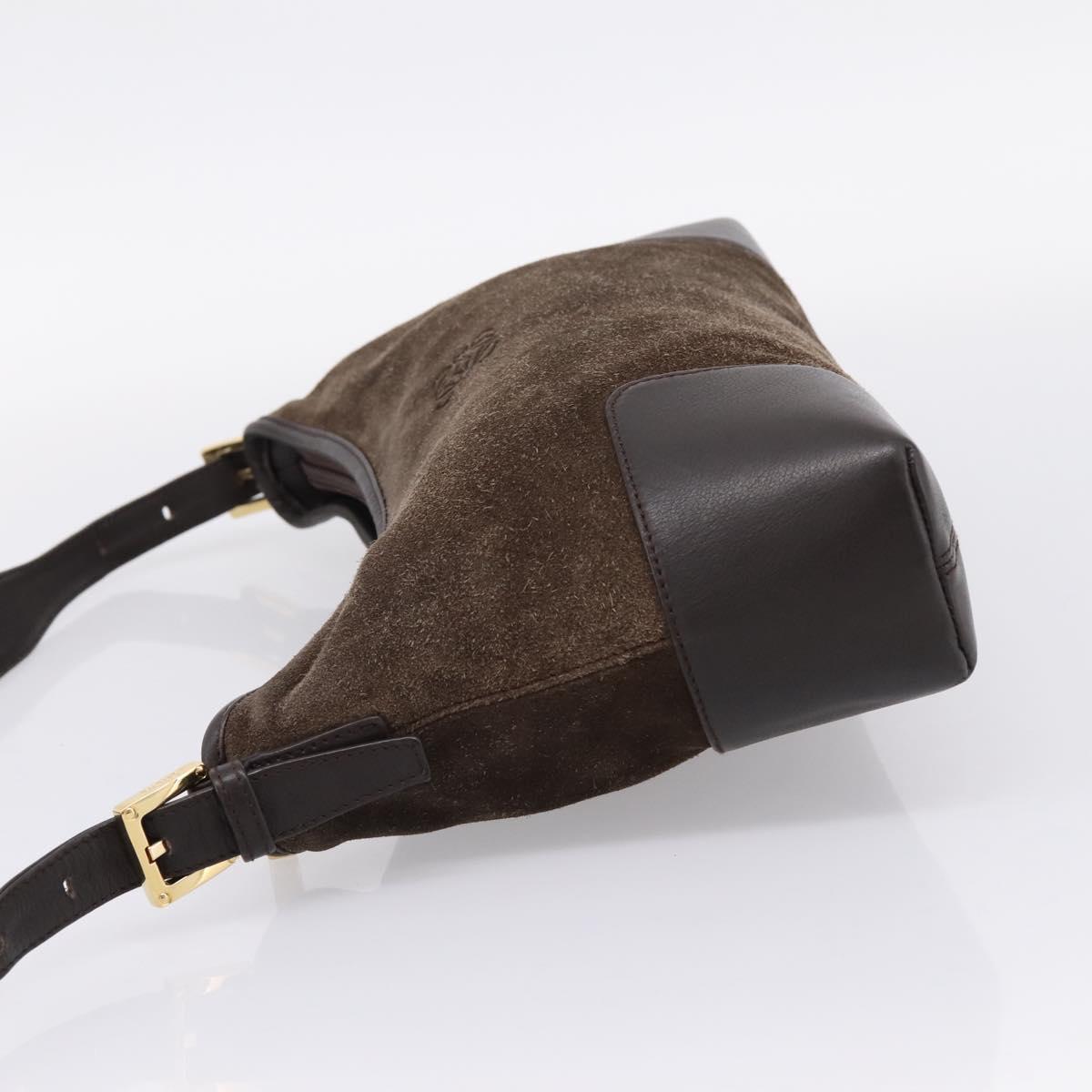 LOEWE Shoulder Bag Suede Brown Gold Tone Auth 207353V