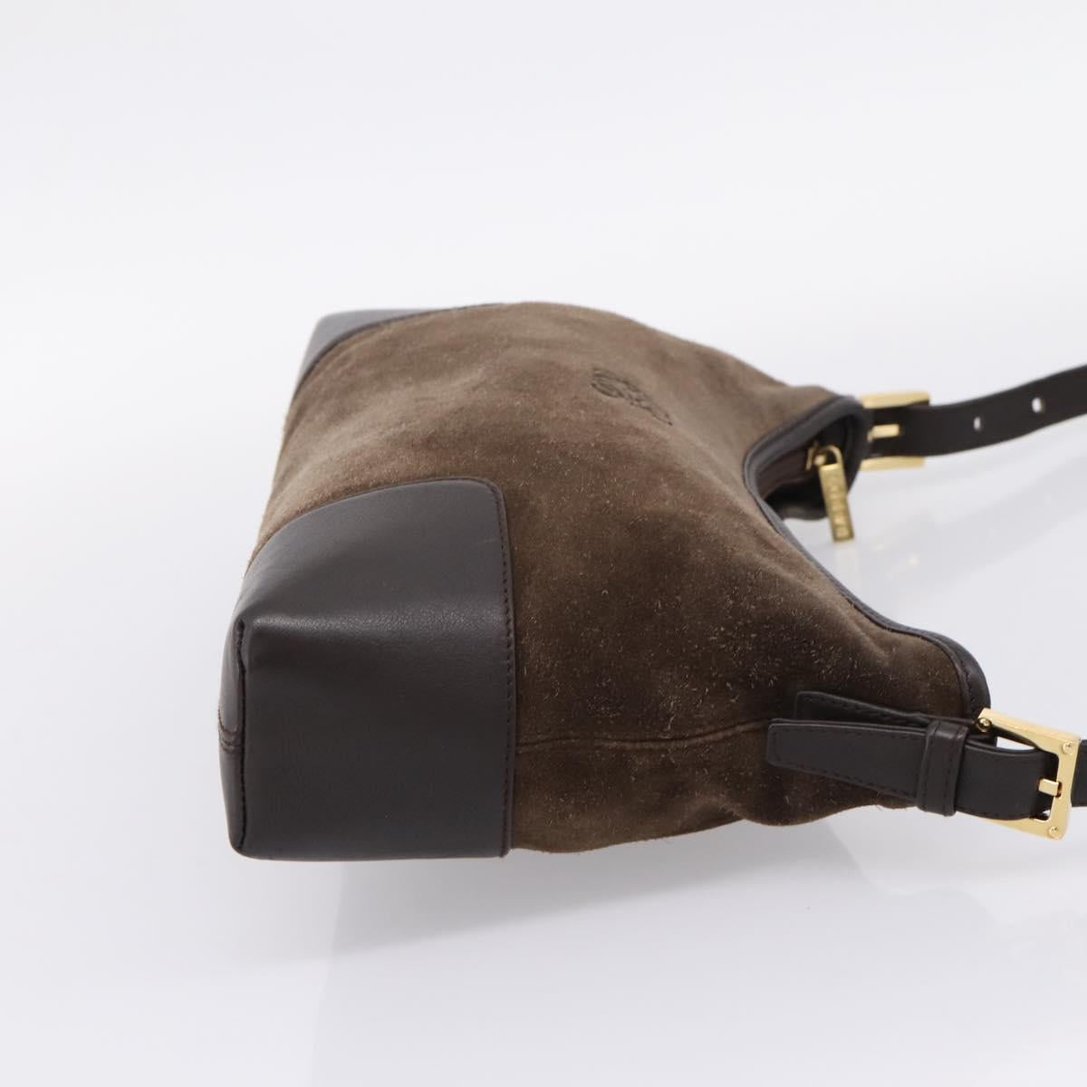 LOEWE Shoulder Bag Suede Brown Gold Tone Auth 207353V