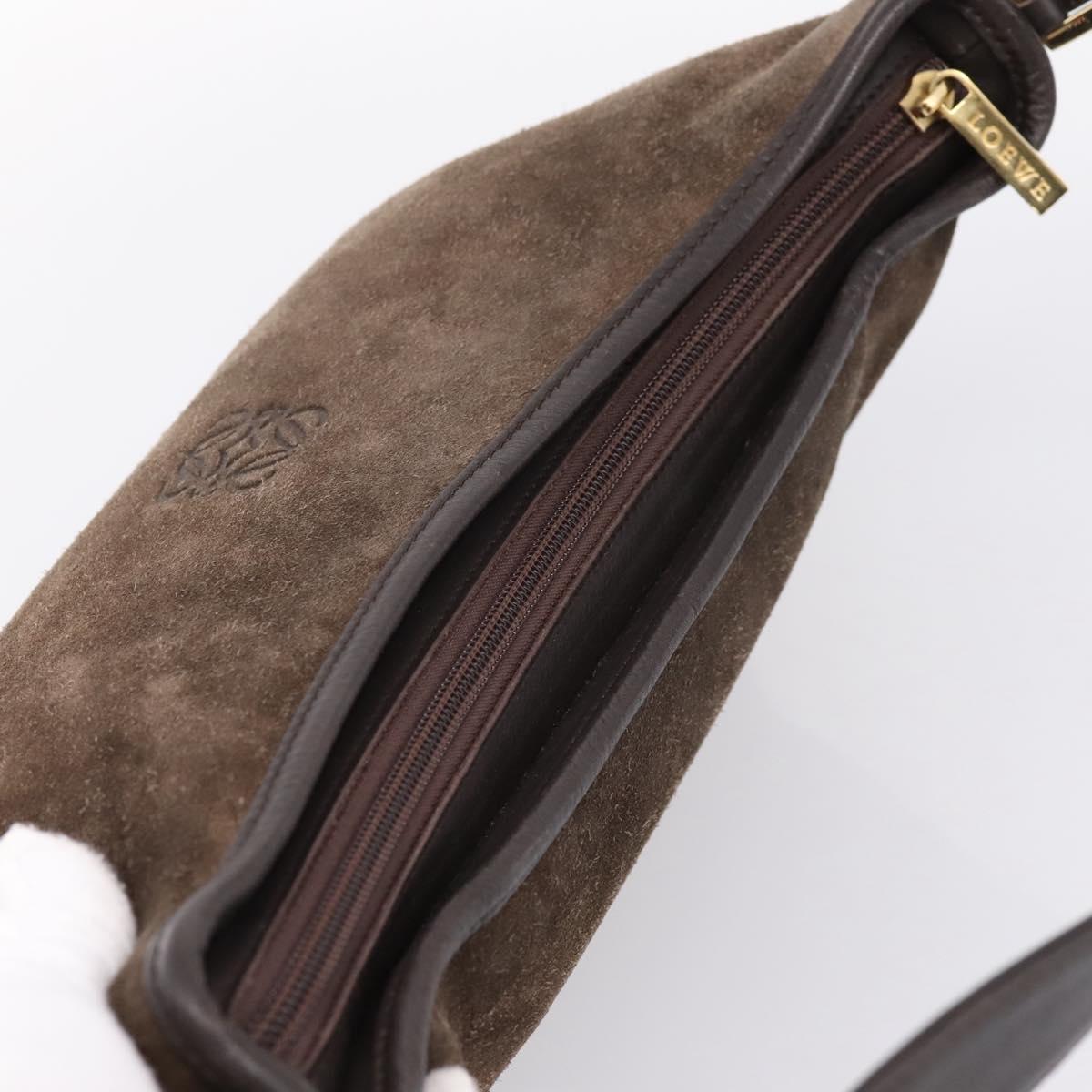 LOEWE Shoulder Bag Suede Brown Gold Tone Auth 207353V